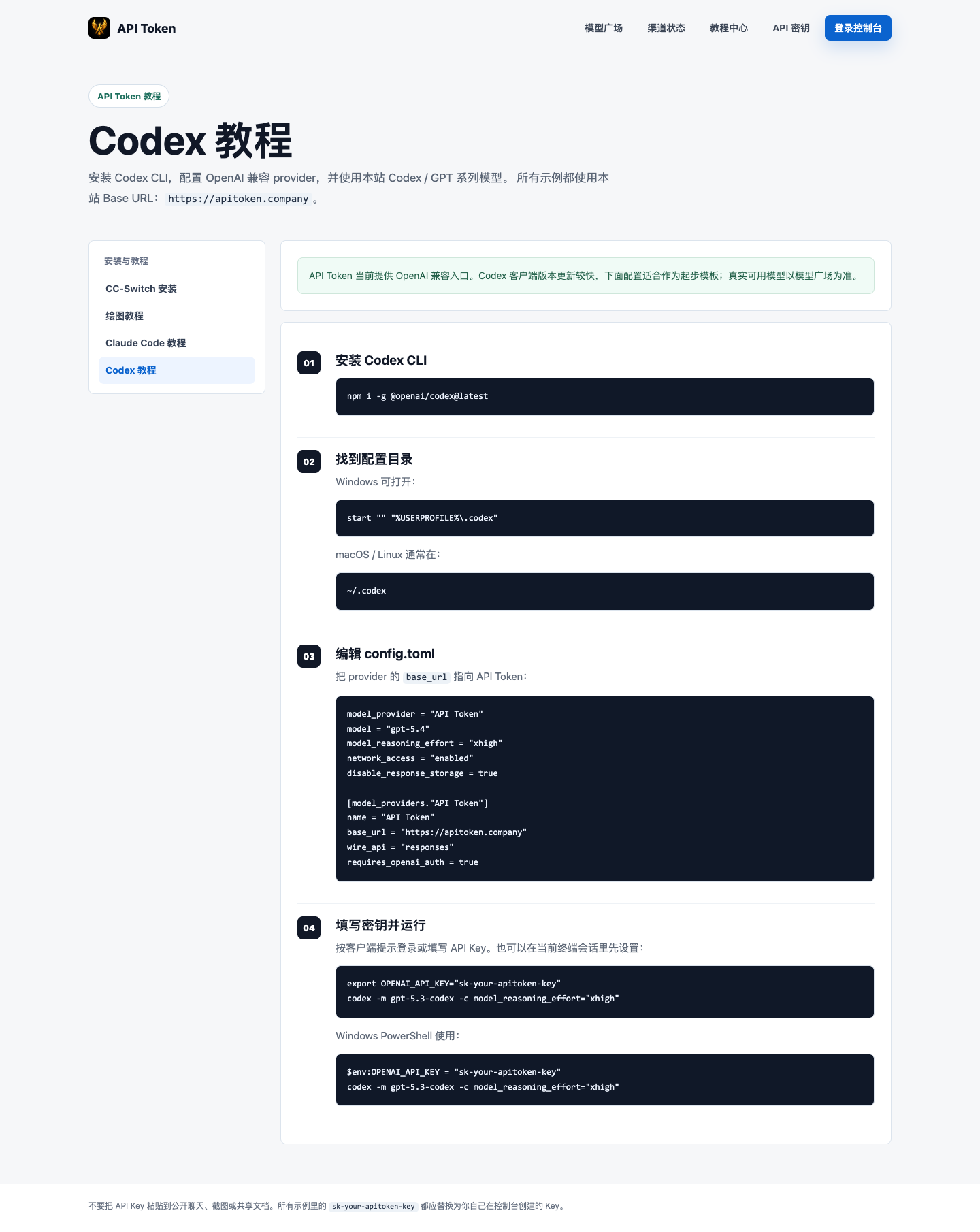 API Token Codex 教程截图