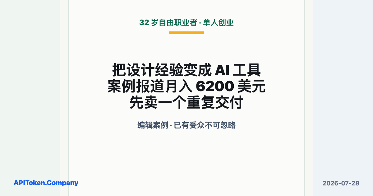 32 岁自由职业者辞职后，怎样把设计经验做成月入 6200 美元的 AI 工具？先卖一个重复交付